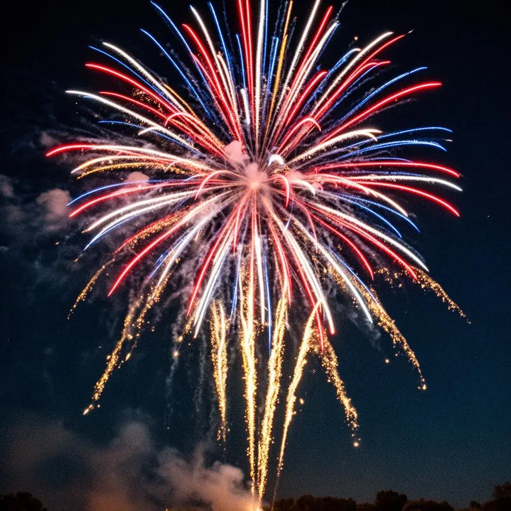 Red white and blue fireworks burst